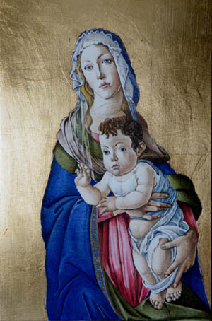 festménymásolat aranyozott fatáblán, botticelli madonna